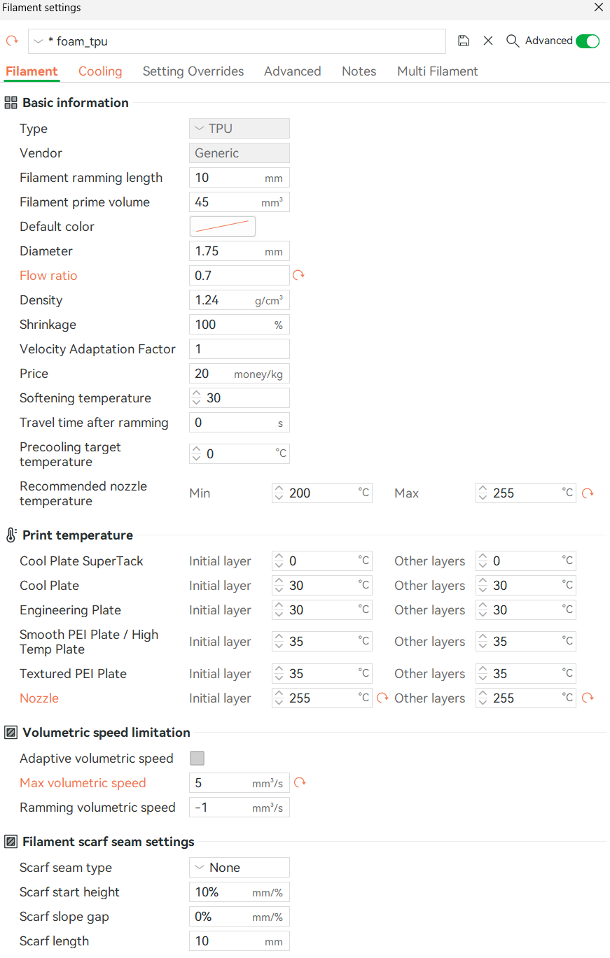 Volumetric speed setting